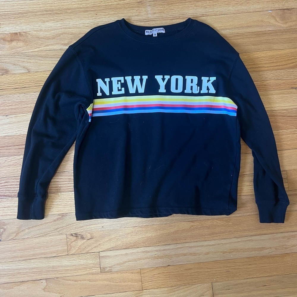 MULBERRY & GRAND Black Rainbow Striped Long Sleeve Size Medium